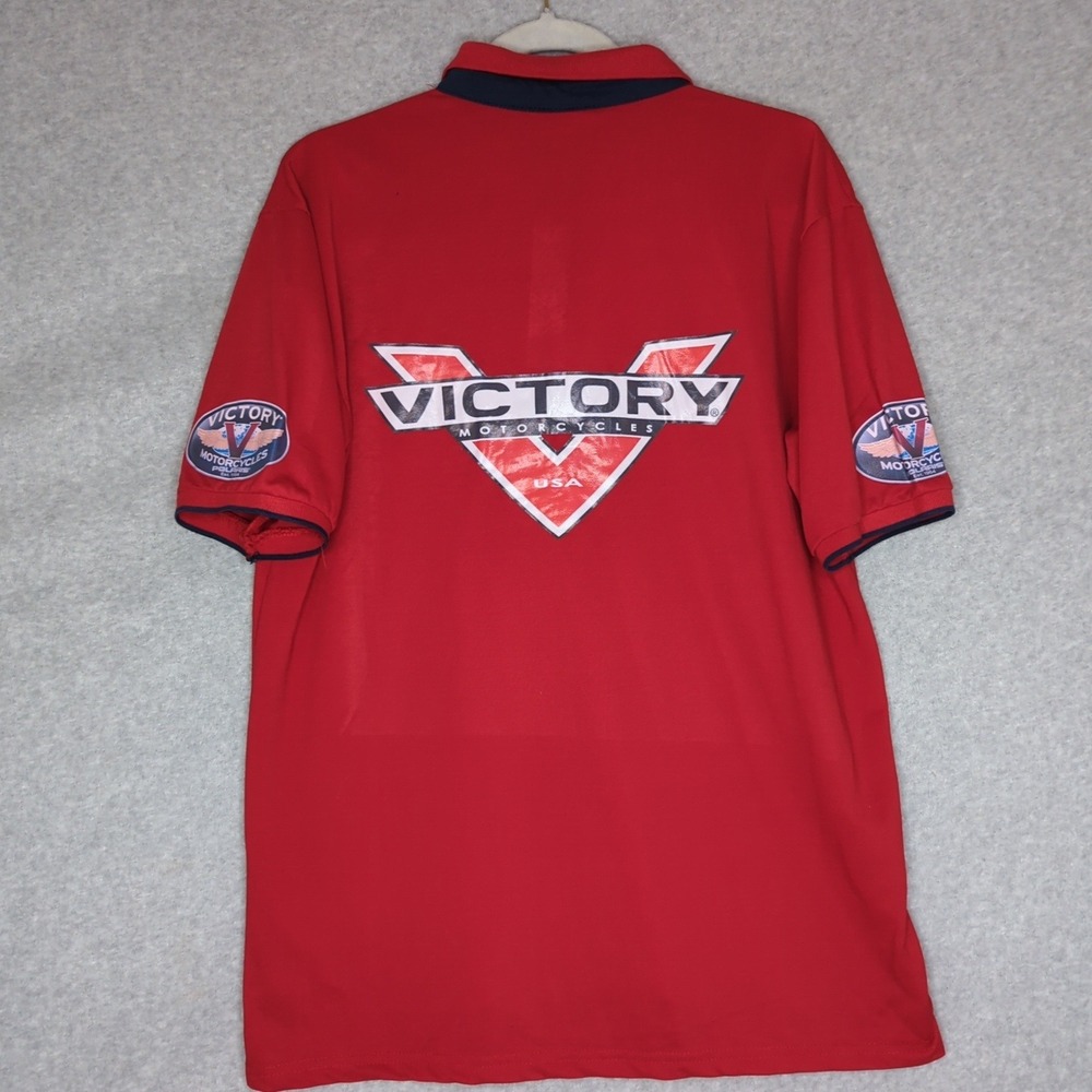 Vintage Victory Motorcycles USA Red Polo Shirt 4XL (L)‎ Graphic Spell Out Biker